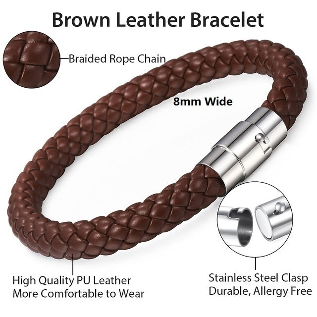 Mens Womens Leather Brown Black Braided Bracelet