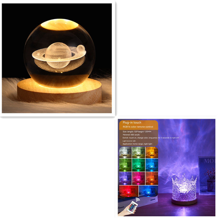 LED водна пулсация Атмосферна нощна светлина USB въртяща се проекция Кристална лампа за маса RGB Dimmable Home Decoration 16 цветни подаръци