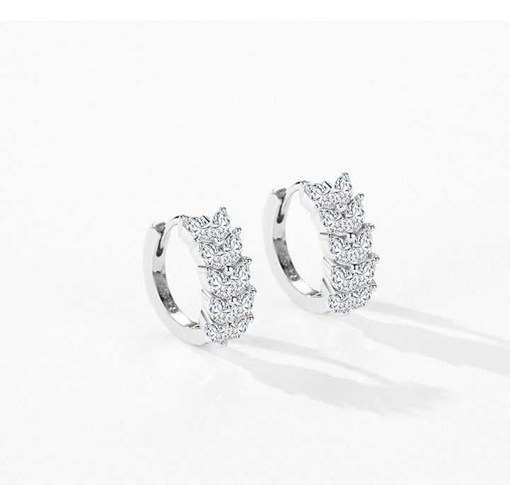 S925 Brincos em forma de folha de diamante de prata esterlina para mulheres