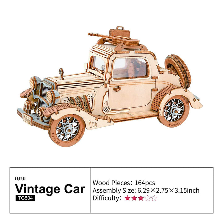 RoboTime Rolife Vintage Car Model 3D Wooden Puzzle Toys for Chilidredren Kids