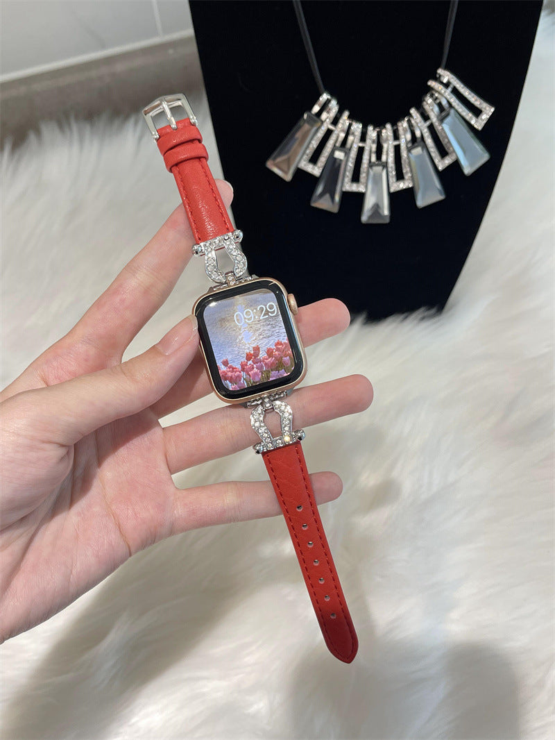 Correa de diamante de metal tejido adecuado para una pulsera de cuero de reloj