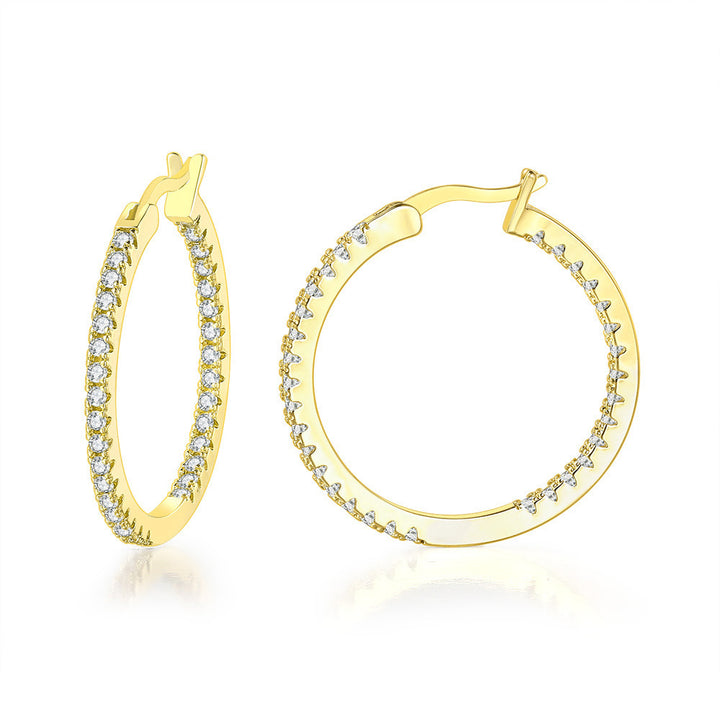 Cercei mari cu inel de urechi cu diamante populare cu un run de zircon micro-inclinat din aur