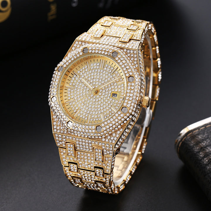 Fashion rap ijs hiphop vol diamant grote wijzerplaat kwarts herenhorloge