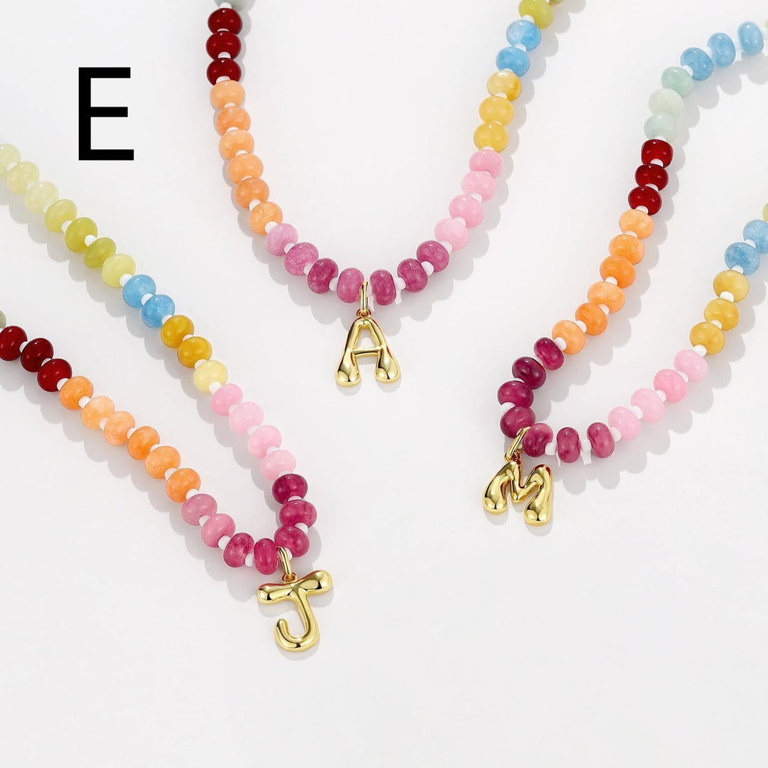 26 Bubble Letter Pendant Colorful Abacus Beads Necklace