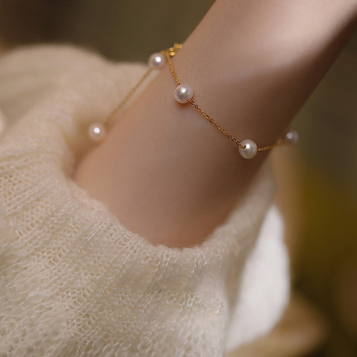 Moda femenina simple pulsera de perlas de agua dulce natural simple