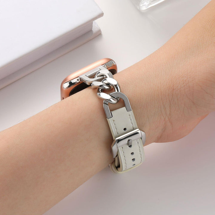 Stainless Steel Leather Single Row Denim Chain Iwatch Strap