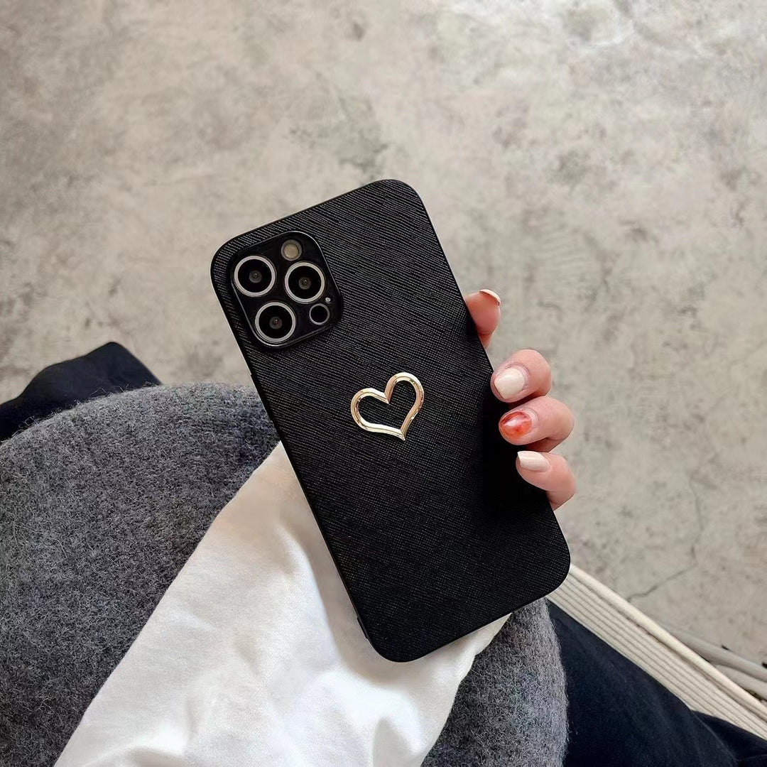 Simple Bronzing Heart Leather Phone Case