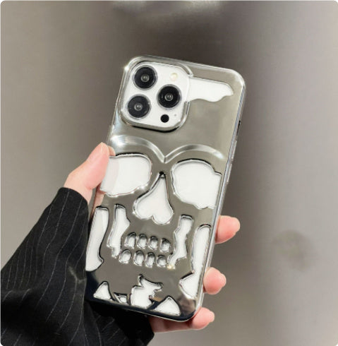 Luxo Bating 3D Skull Phone Case Breathable Hollow Out Gold Metallic Paint