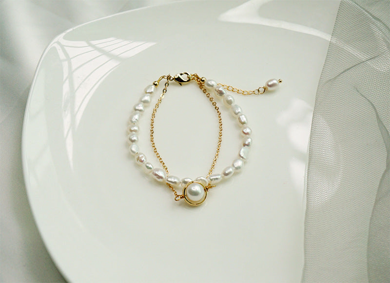 女子バロック淡水真珠のシンプル二重層ブレスレット