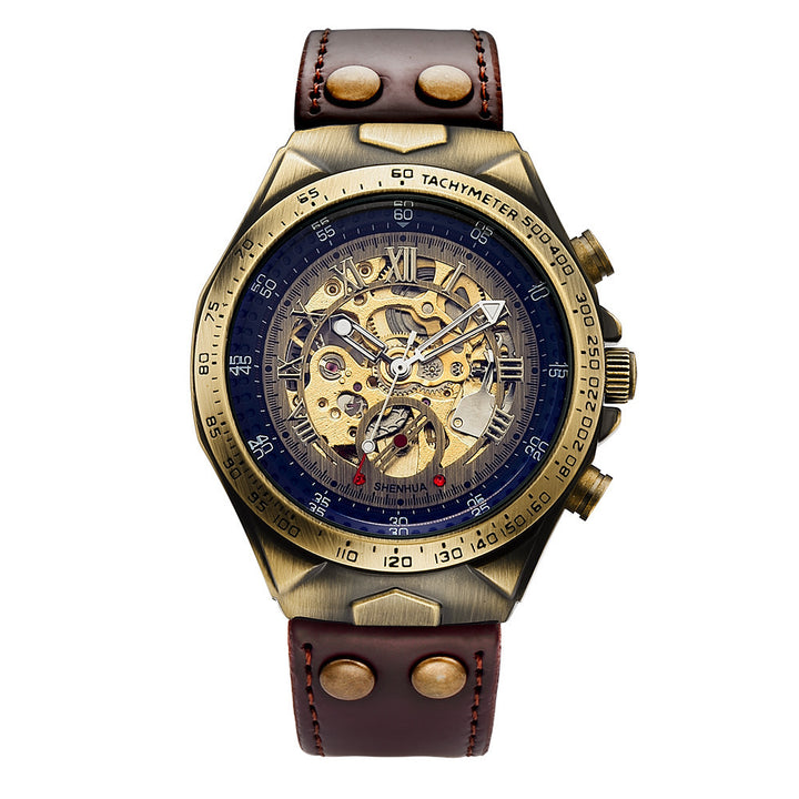 Moda masculina Hollowoud Out Automatic Mechanical Watch