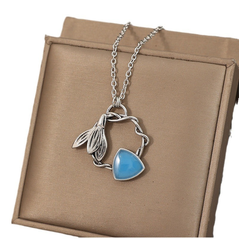 Mode eenvoudige orchidee gevlochten ring blauwe epoxy dames ketting