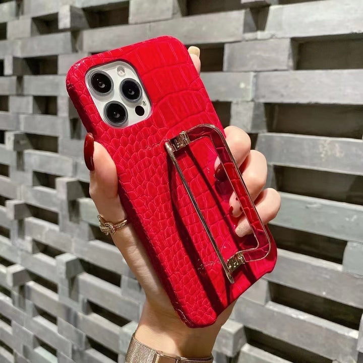 Leather Texture Metal Square Buckle Bracket Phone Case