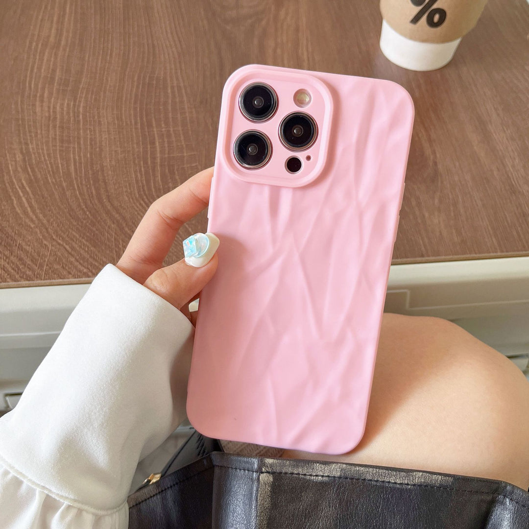 Simple Solid Color Pleated Pattern Phone Case Frosted Protective Cover