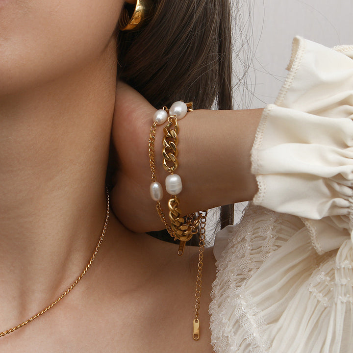 Chaîne de liaison cubaine en acier inoxydable trois perles mode simple bracelet capricieux