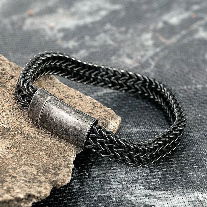 Pulseira preta de pulseira vintage punk aço inoxidável em aço inoxidável