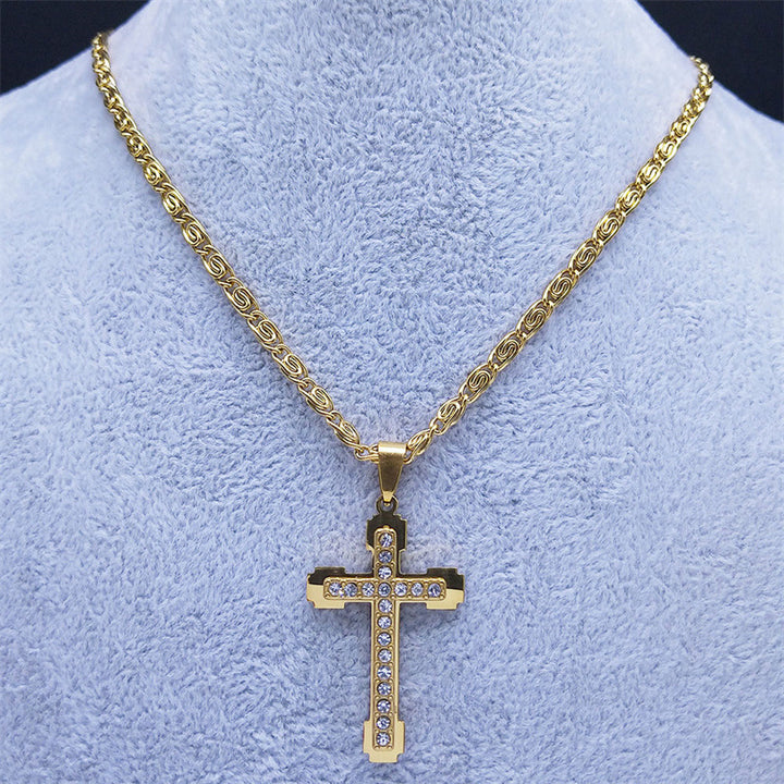 Special-interest Design High-grade Stainless Steel Cross Shelf Necklace Diamond Inlaid Clavicle Chain