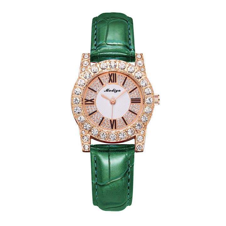 Koreaanse in Koreaanse in dames in diamant-ingebedde creatieve horloge met Romeinse schaal