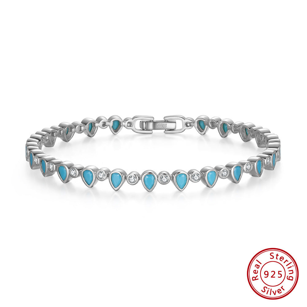 S925 Sterling Silver Bracelet Pear-shaped Turquoise Casting Tennis Bracelet