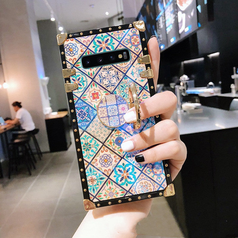 Adecuado para 11 Fashion Brand Samsung S10 Mobile Phone Case National Style S9Plus Square S8 Ring Backet