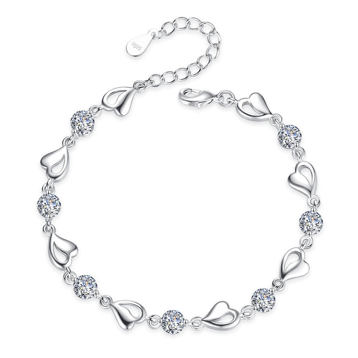 Women's Fashion Hollowed-out Heart-shaped Silver-plated Bracelet