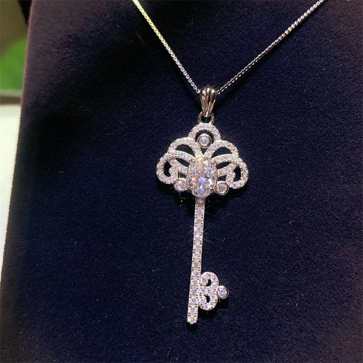 Oval 1 Karat Moissanite Key Pendant Necklace For Women