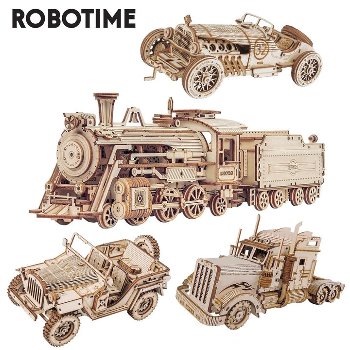 Robotime Rokr Tren Modeli 3D Ahşap Bulma Bulmacası Oyuncak Montajı Lokomotif Model Bina Kitleri Çocuklar İçin Doğum Günü Noel Hediyesi