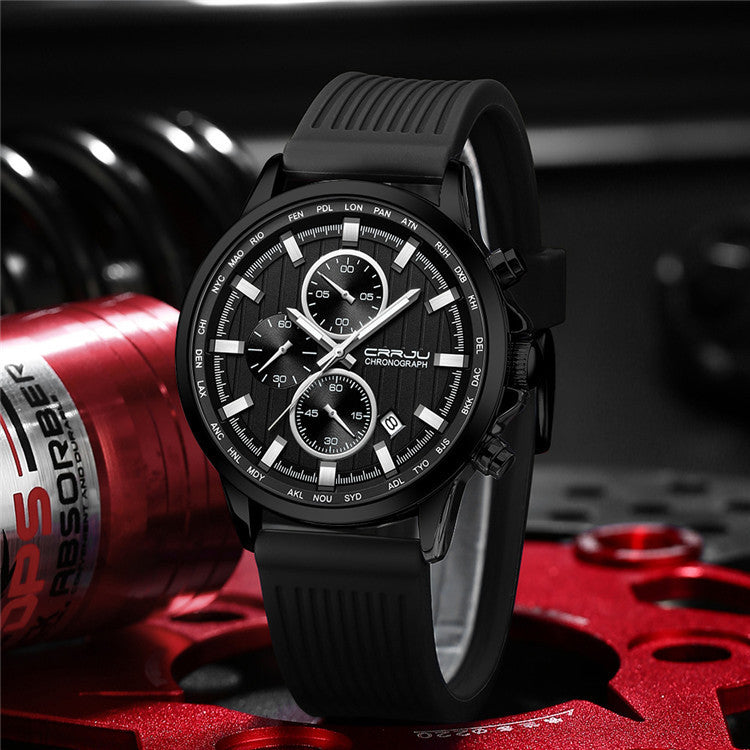 New Men's Silicone Strap Business Casual Watch Business décontracté en acier à six broches