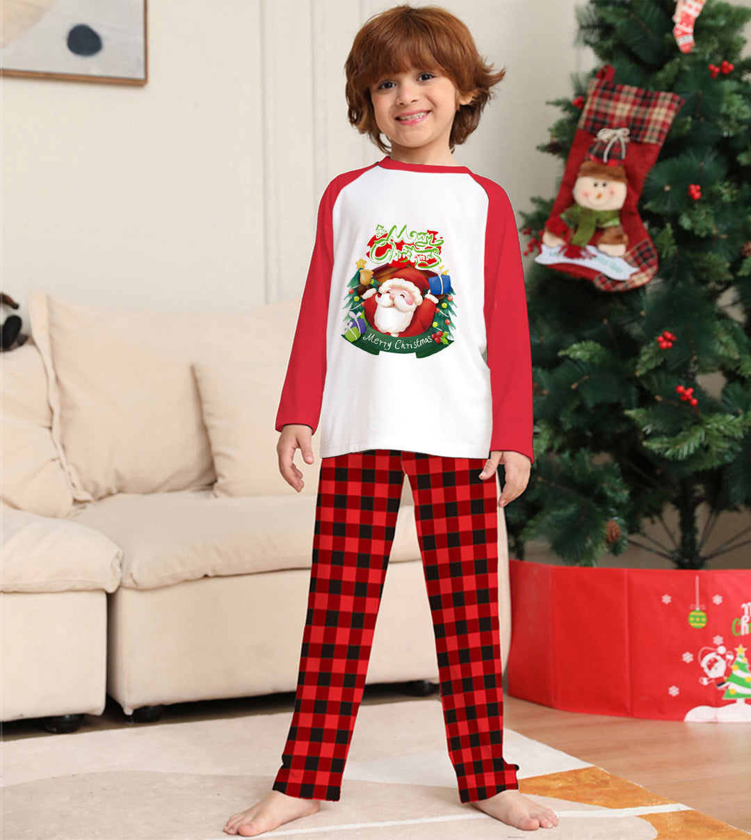 Boże Narodzenie rodzic-dziecko Ustawa T-shirt z długimi rękawami Plaid Pants Pasping Pejjama