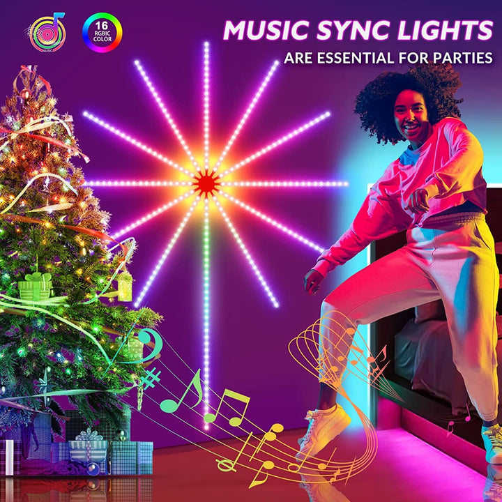 Vuurwerklichten led strip muziek geluid synchronisatie kleur veranderende afstandsbediening led vuurwerk licht voor kamerfeestje