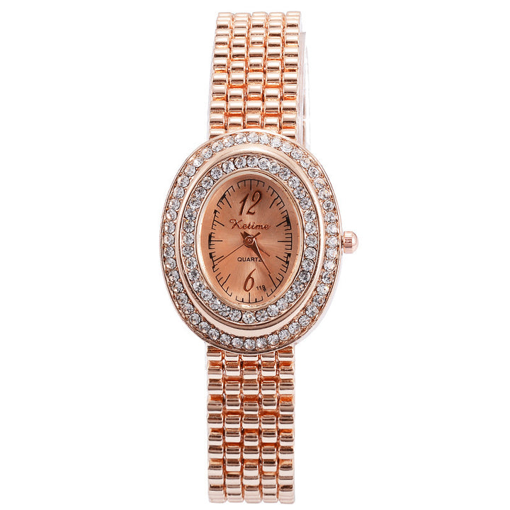 Frauen Mode Casual Oval Dial Diamond Quartz Uhr