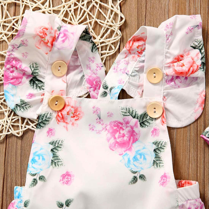 Floral Ruffled Set Infant Casual Trend Cute Little Floral Triangle Dress Two Pally Suit Girl Explosion Climbing Pak