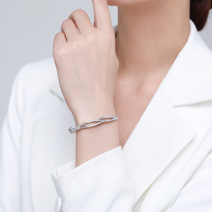 S925 Silver Bracelet Dames Japanese en Koreaanse eenvoudige dubbele laagkruisdiamant