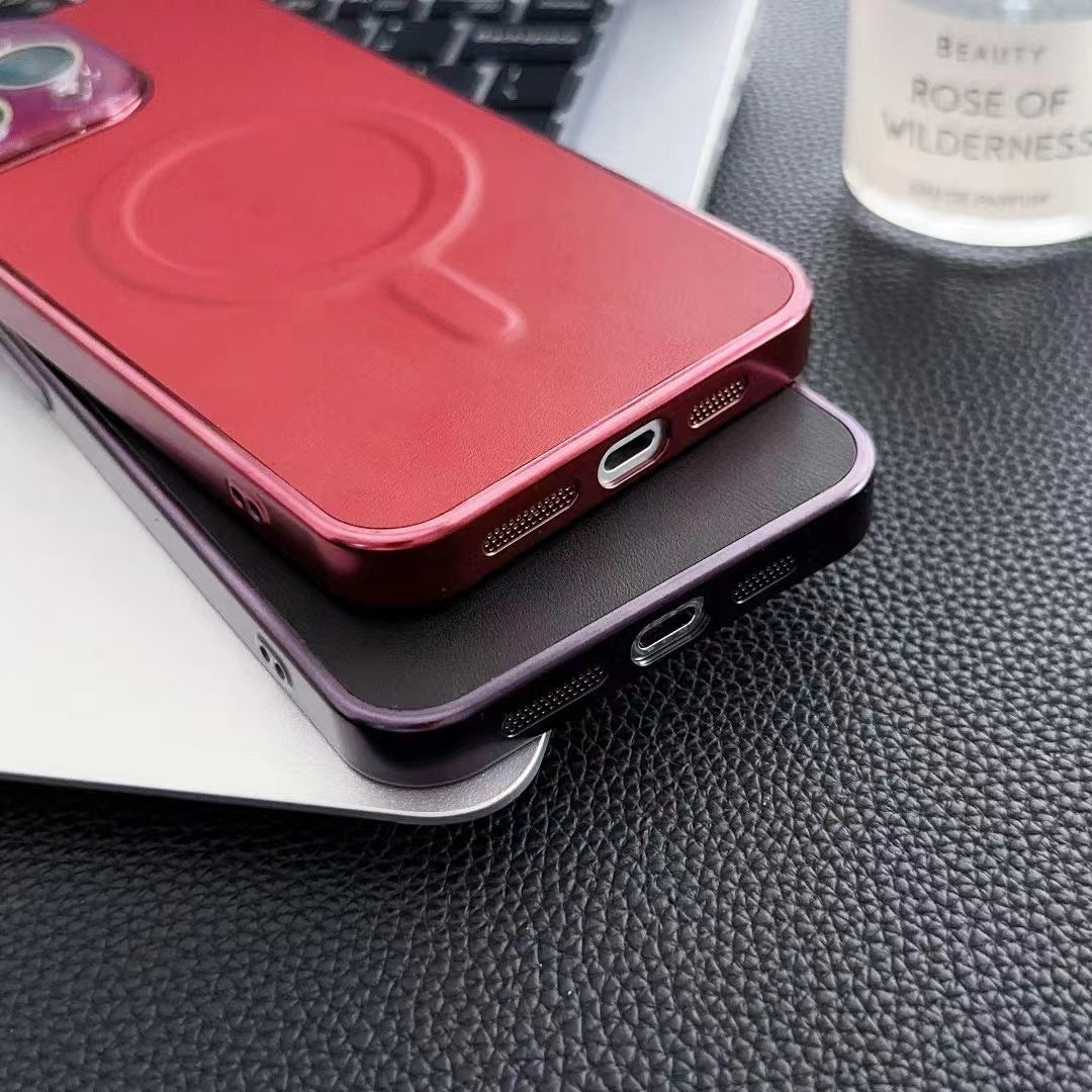 Ultra-Thin PC Plain Leather Magnetic Suction Suitable For Phone Case Water Glass Lens Protector