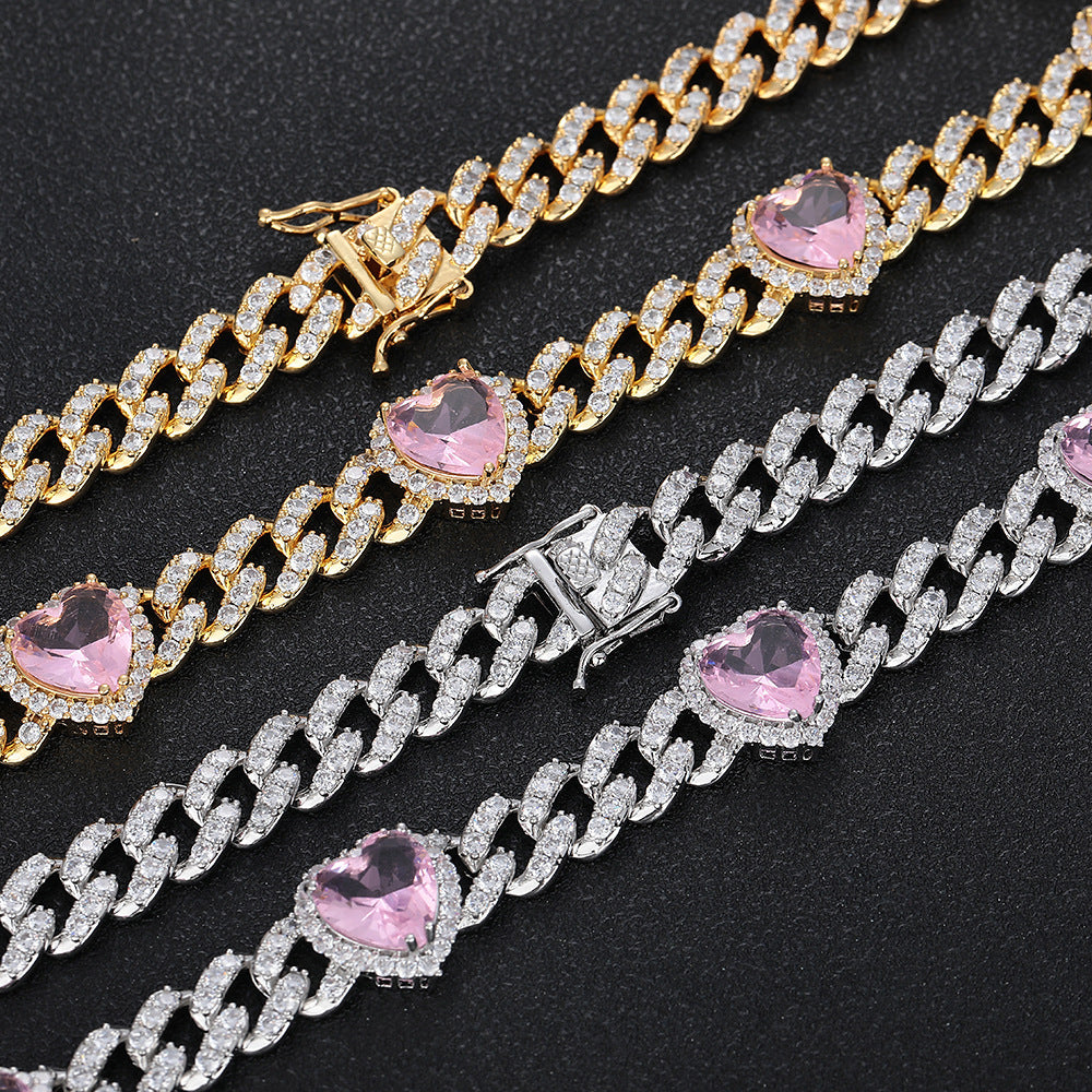 Love Pink Zirkon Cuban Link Chain Women's ketting