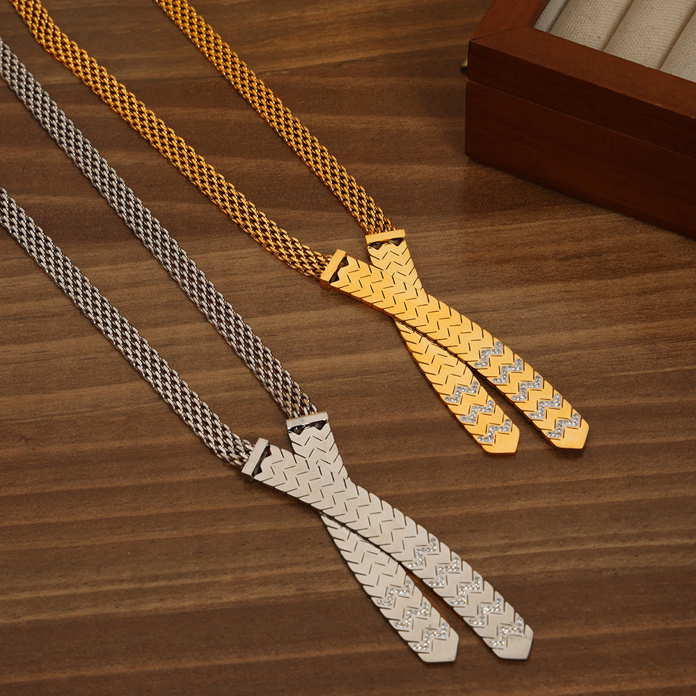 Mode Titaniumstahl 18K Goldbeschichtung Diamantkreuz Anhänger Halskette