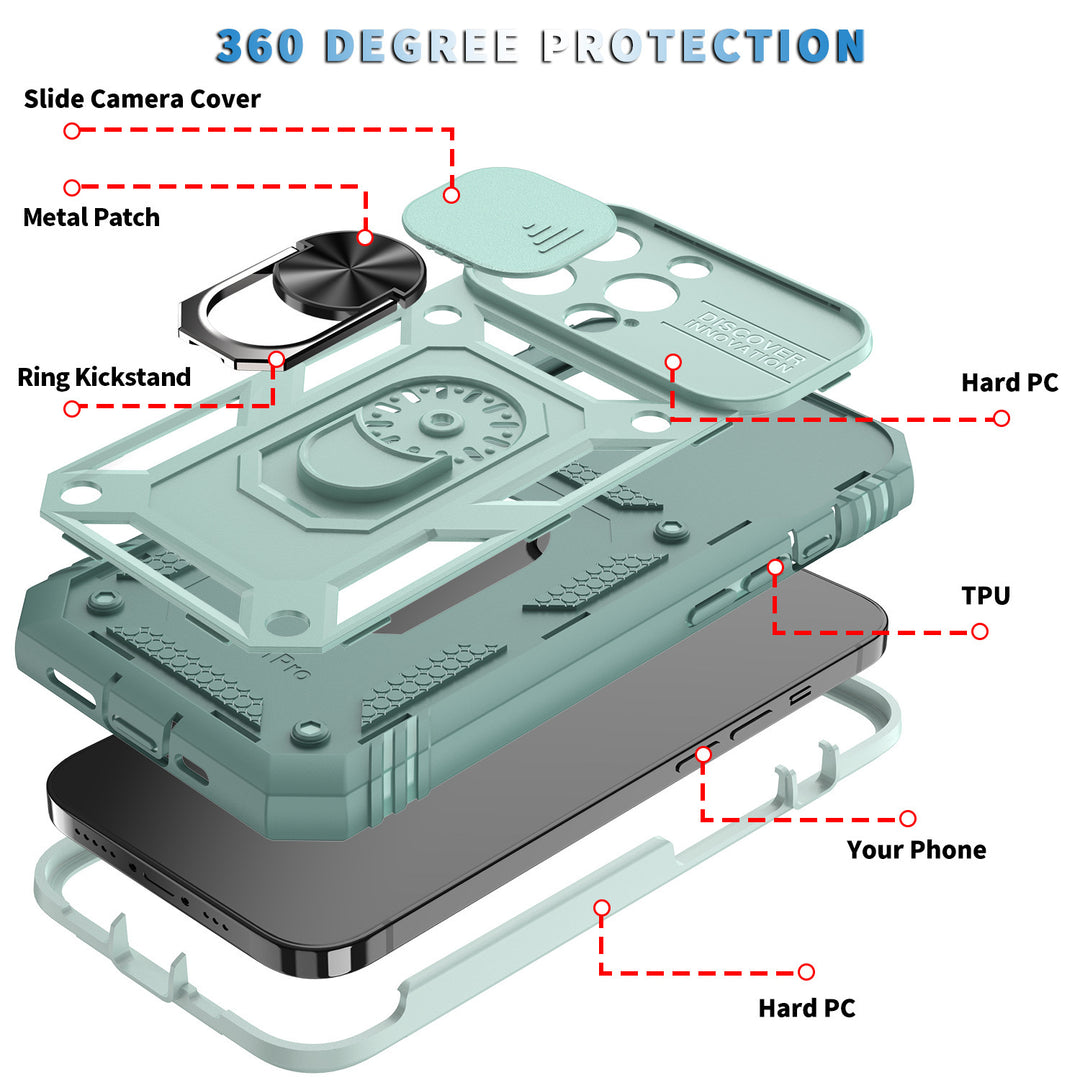 Sergeant Sliding Window Magnetic Ring Three-in-one Drop-resistant Phone Case