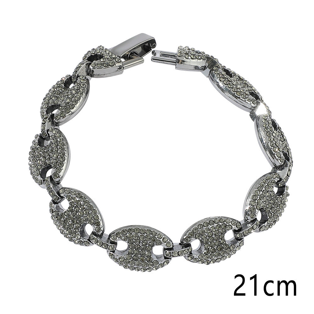 Pulsera de nariz de cerdo de diamante de botón para mujeres