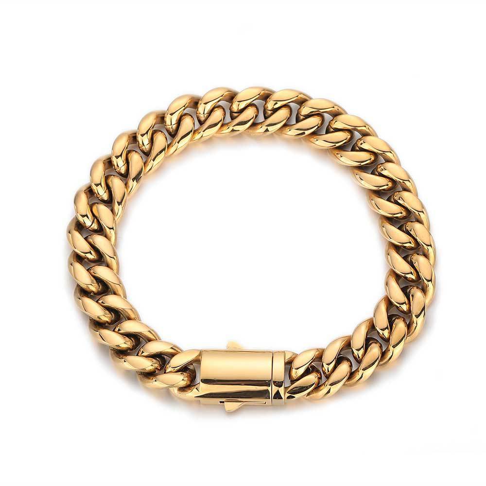 Bracciale in acciaio inossidabile a molla Bracciale Hip Hop Hop Cuban Link Chain Men