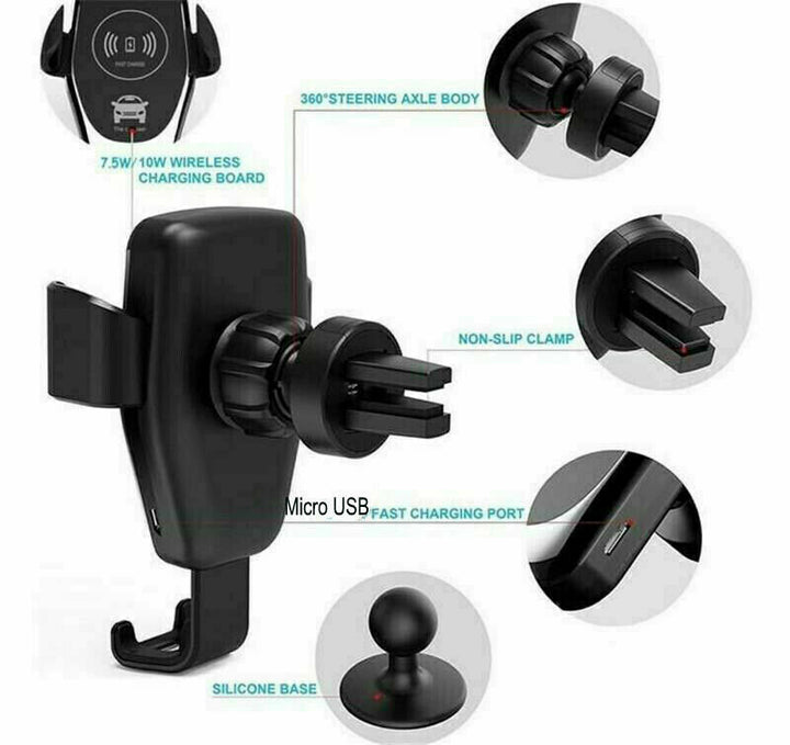 10W Qi Wireless Fast Car Charger Mount Holder Stand Automatic Cleming Charging