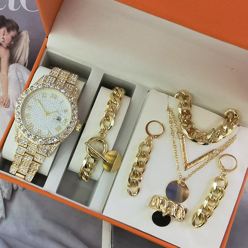 Joya para mujeres Joyas Conjunto de 5 piezas New Quartz Watch Traje de regalo Muñeco de la pulsera