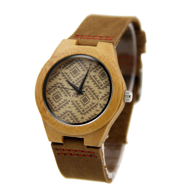 Casual Business Bamboo lederen riem horloge