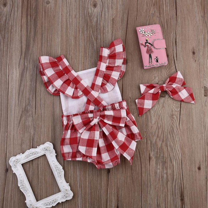 Red Plaid Set Bow Red Plaid Dress Two-piece Suit