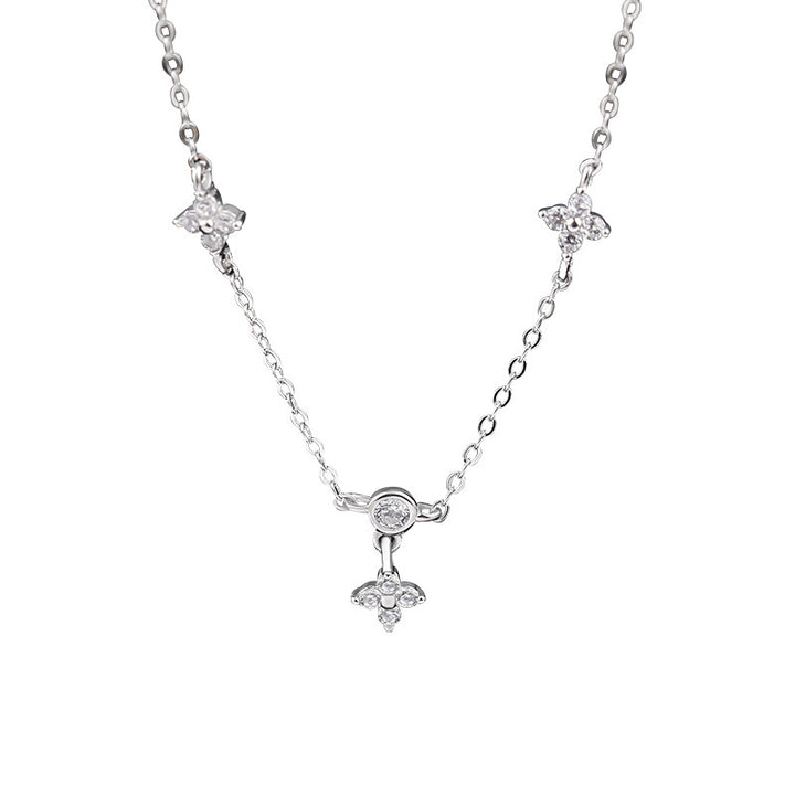 Damen Sterling Silber Clover Klee Halskette Star Zirkon