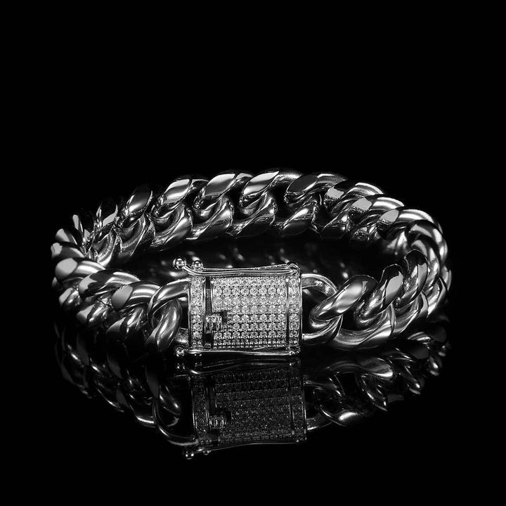 Ddiamante fivela de aço inoxidável redondo retificação de criptografia Chain Link Chain Bracelet