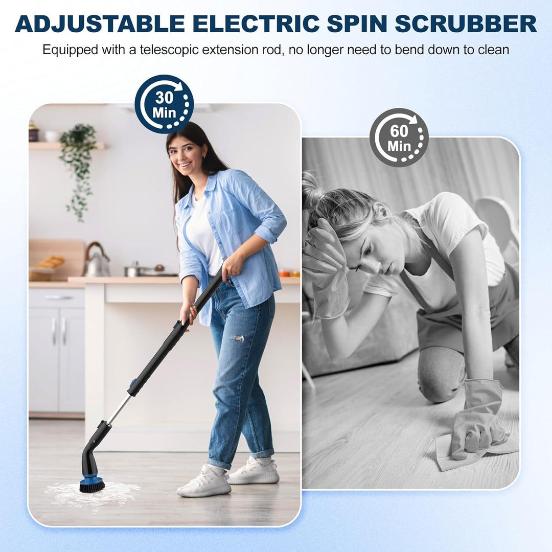 Elektrikli spin yıkayıcı, 4 değiştirilebilir fırça kafası ve ayarlanabilir uzantı kolu ile kablosuz temizleme fırçası, banyo, mutfak, küvet, fayans, zemin için elektrikli duş yıkayıcı