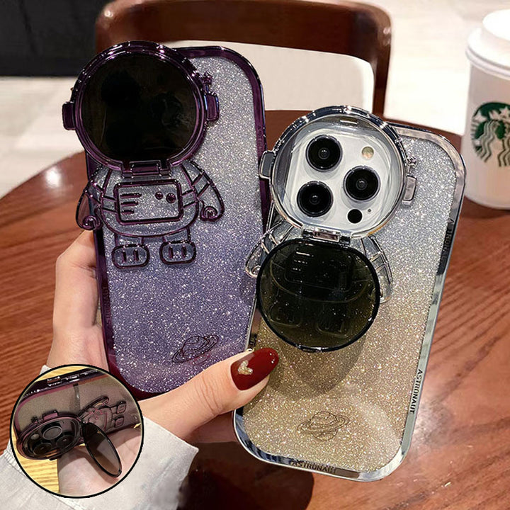 Capa de teléfono de la cámara de astronauta con brillo para el iPhone 14 13 12 11 Pro Max XR 14 Plus Soporte de lente invisible Soporte Soft Cover