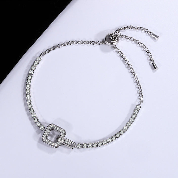 Bracelet de diamant de boucle carré pour femmes 925 argent sterling