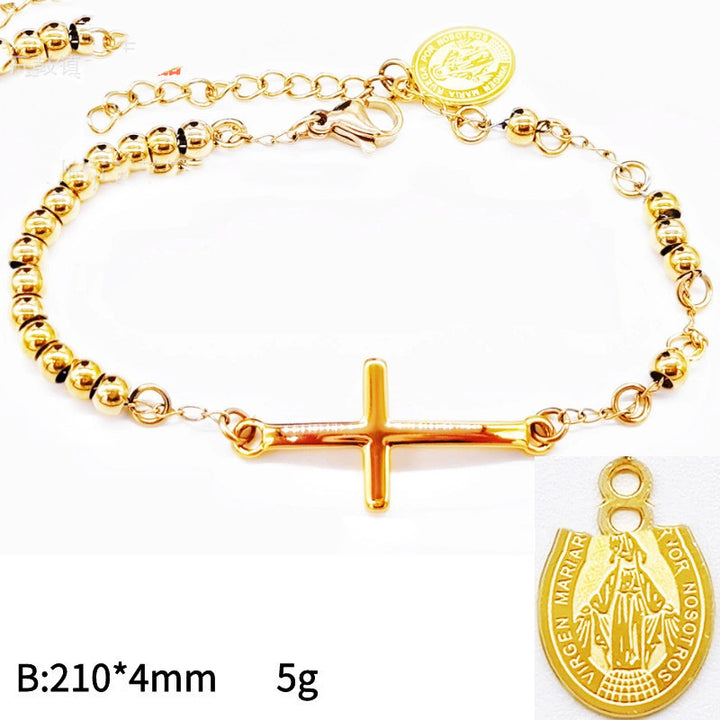 Men's 4mm Stainless Steel Bead Cross Bracelet