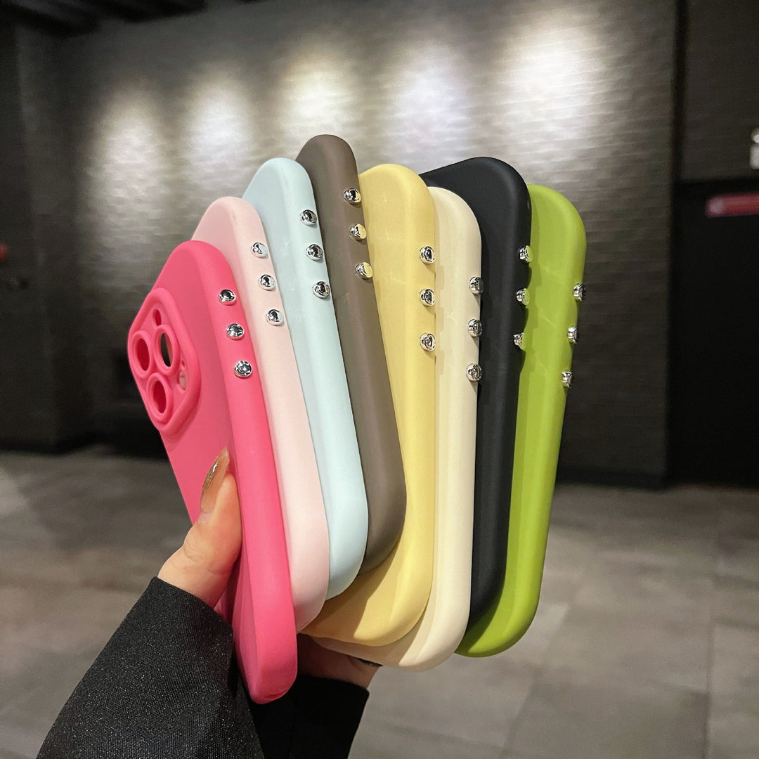 Applicable Phone Case Silicone Solid Color Plating Button TPU Drop-resistant Protective Cover