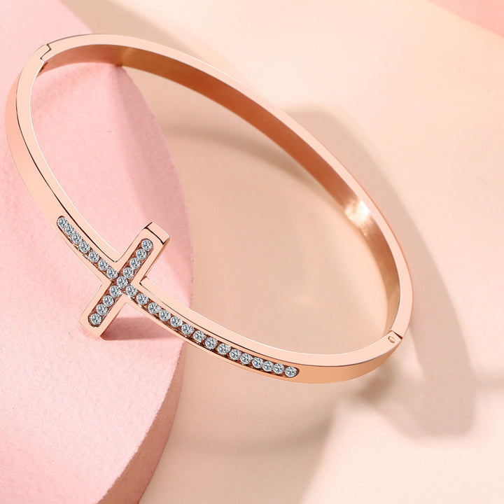Fashion Stainless Steel Diamond Cross Bracelet